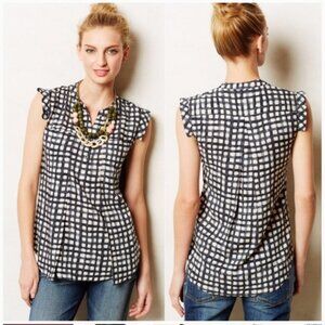 11.1 TVLHO Antrhopologie Black & White Abstract Square Print Blouse Size…